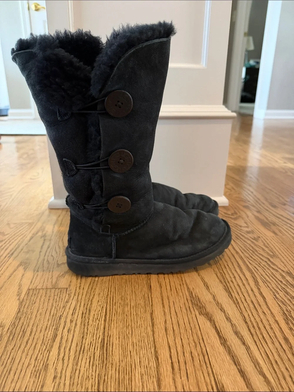 UGG Black Women's Tall Button Sheepskin Boots